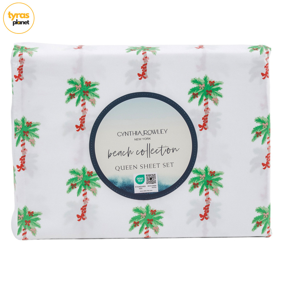 Cynthia Rowley Christmas Palms Tree Sheet Set Size QUEEN